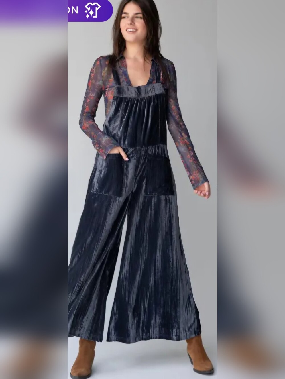 Natural LifeSize  XXL Dakota Tie Velvet Overalls - Charcoal